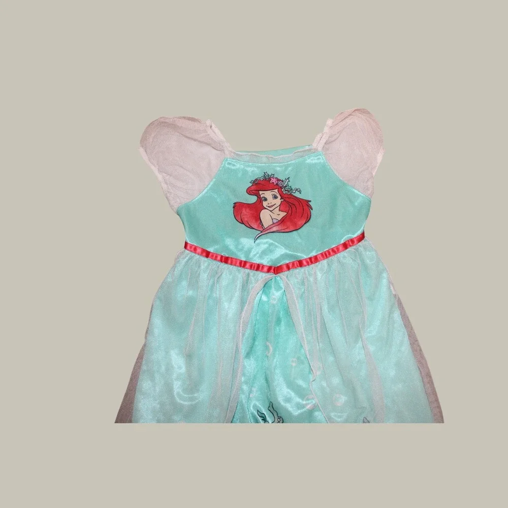 Disney Princess Ariel Little Mermaid Nightgown Girls 4T Teal Pink Mesh Gown